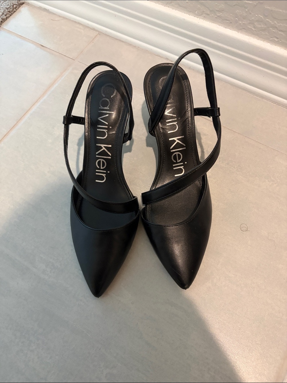 Calvin Klein Black Pointed Slingback Heels with Cross Strap